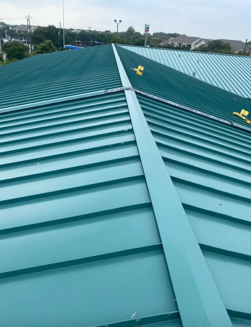 Green commercial metal roof ridge and valley for Metal Roof Repair in Country Club